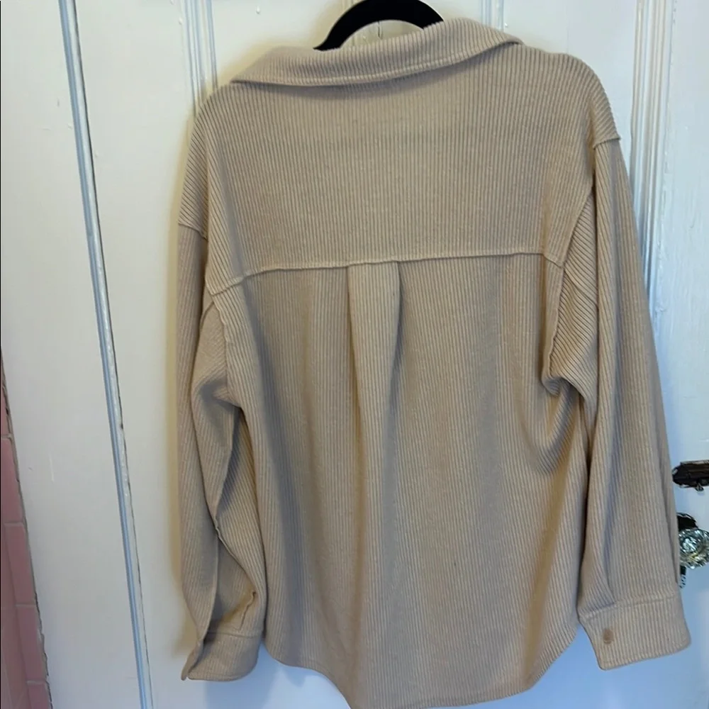 Beige Ribbed Button-Up Shacket - Picture 3 of 3